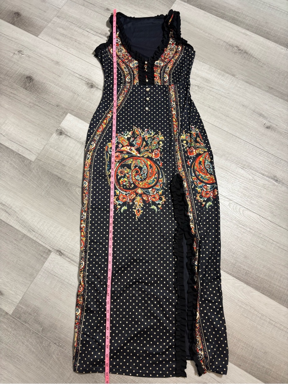 Bohemian Black Floral Print Maxi Dress Sz Small - Picture 10 of 13